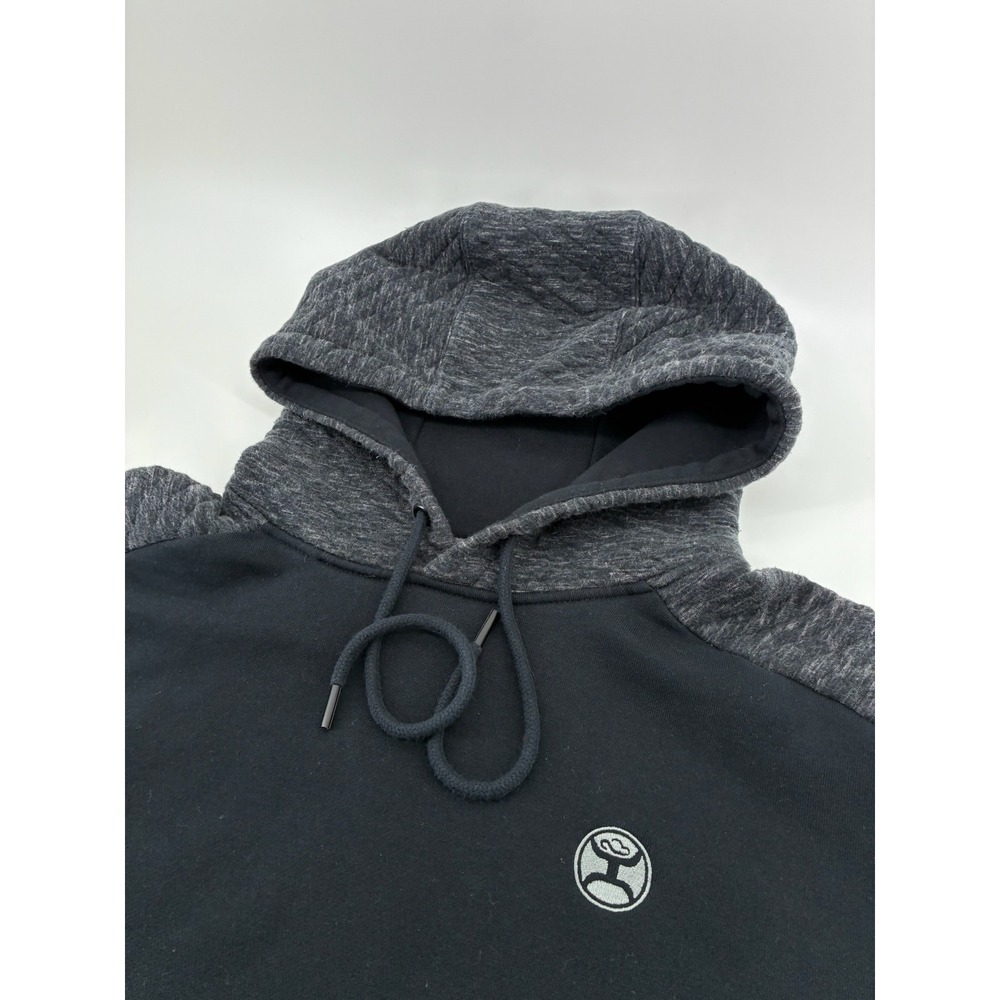 Hooey‎ Mens Hoodie Black Charcoal Grey Textured Quilted Sleeve Pullover Large